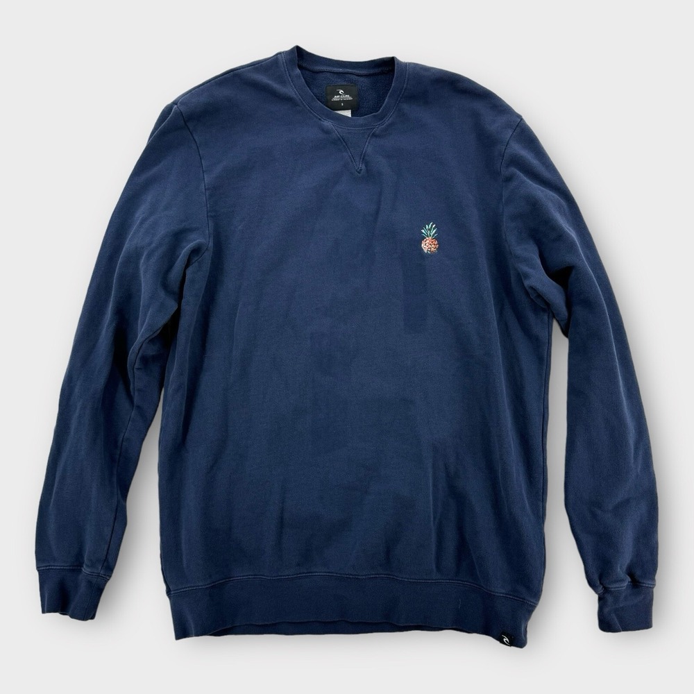Rip Curl Sweater Mens Small Crew Neck‎ Pineapple Embroidered Hawaii Navy Blue